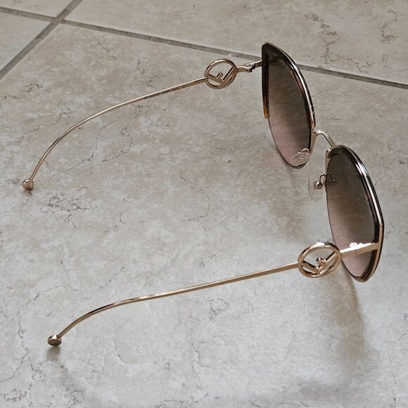 NWOT FENDI BUTTERFLY ITALY HAVANA GOLD CAT EYE METAL F LOGO OVERSIZED SUNGLASSES main image 8